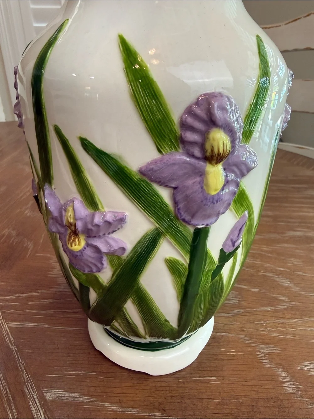 Ceramic White Vase with 3D Purple irises Floral
